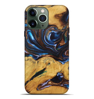 iPhone 13 Pro Max Wood+Resin Live Edge Phone Case - Peggy (Teal & Gold, 722760)