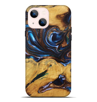 iPhone 14 Plus Wood+Resin Live Edge Phone Case - Peggy (Teal & Gold, 722760)