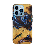 iPhone 14 Pro Wood+Resin Live Edge Phone Case - Peggy (Teal & Gold, 722760)