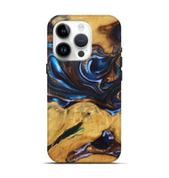 iPhone 15 Pro Wood+Resin Live Edge Phone Case - Peggy (Teal & Gold, 722760)