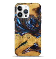 iPhone 15 Pro Max Wood+Resin Live Edge Phone Case - Peggy (Teal & Gold, 722760)