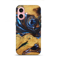 iPhone 16 Wood+Resin Live Edge Phone Case - Peggy (Teal & Gold, 722760)