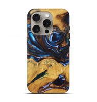 iPhone 16 Pro Wood+Resin Live Edge Phone Case - Peggy (Teal & Gold, 722760)