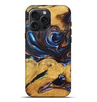 iPhone 16 Pro Max Wood+Resin Live Edge Phone Case - Peggy (Teal & Gold, 722760)