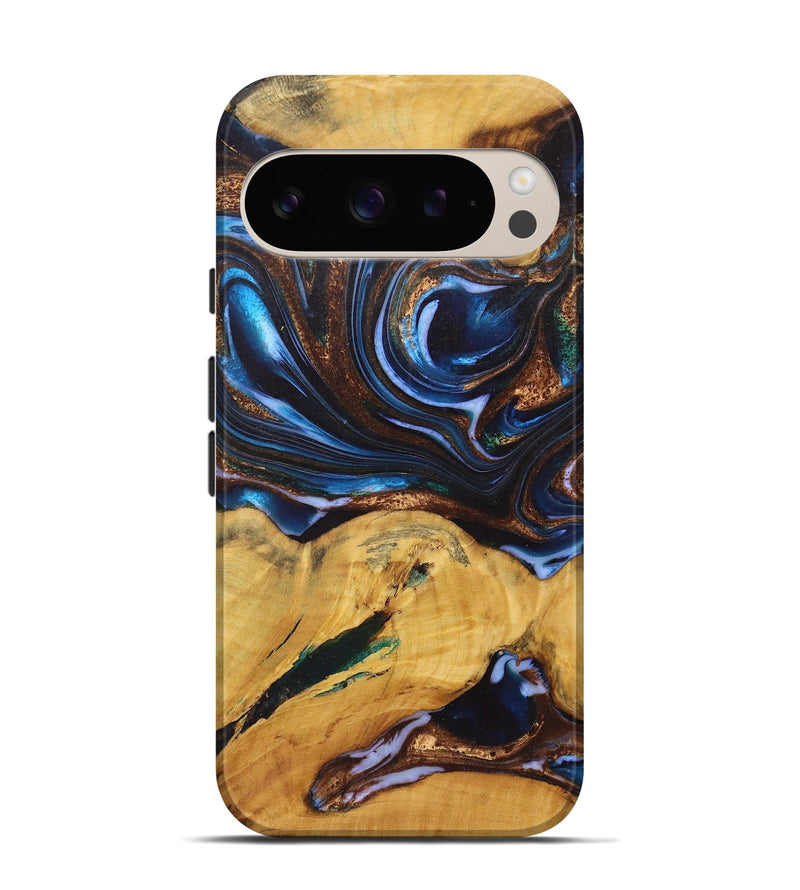 Pixel 9 Pro Wood+Resin Live Edge Phone Case - Peggy (Teal & Gold, 722760)