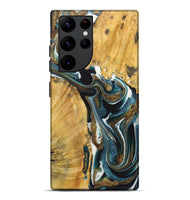 Galaxy S22 Ultra Wood+Resin Live Edge Phone Case - Greg (Teal & Gold, 722762)