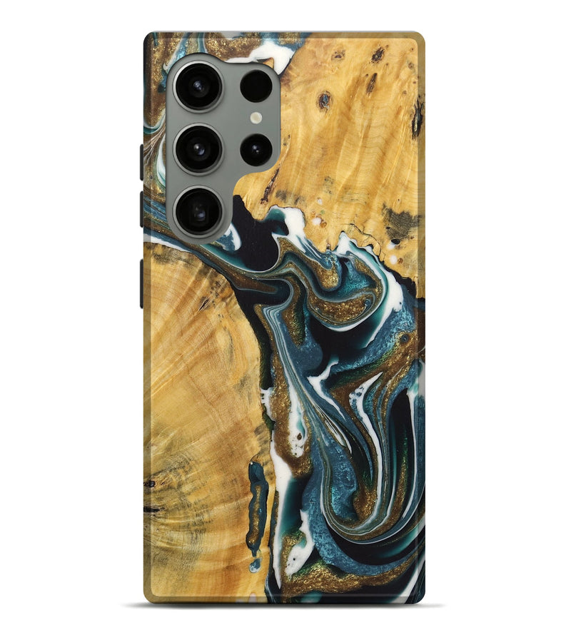 Galaxy S24 Ultra Wood+Resin Live Edge Phone Case - Greg (Teal & Gold, 722762)