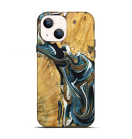 iPhone 13 Wood+Resin Live Edge Phone Case - Greg (Teal & Gold, 722762)