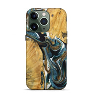 iPhone 13 Pro Wood+Resin Live Edge Phone Case - Greg (Teal & Gold, 722762)