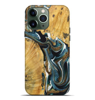 iPhone 13 Pro Max Wood+Resin Live Edge Phone Case - Greg (Teal & Gold, 722762)