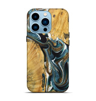 iPhone 14 Pro Wood+Resin Live Edge Phone Case - Greg (Teal & Gold, 722762)