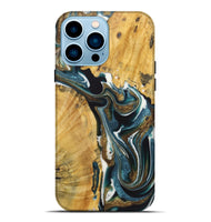 iPhone 14 Pro Max Wood+Resin Live Edge Phone Case - Greg (Teal & Gold, 722762)