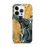 iPhone 15 Pro Wood+Resin Live Edge Phone Case - Greg (Teal & Gold, 722762)