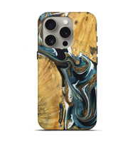 iPhone 16 Pro Wood+Resin Live Edge Phone Case - Greg (Teal & Gold, 722762)