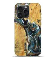 iPhone 16 Pro Max Wood+Resin Live Edge Phone Case - Greg (Teal & Gold, 722762)