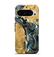 Pixel 9 Pro Wood+Resin Live Edge Phone Case - Greg (Teal & Gold, 722762)