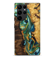 Galaxy S22 Ultra Wood+Resin Live Edge Phone Case - Mona (Teal & Gold, 722763)