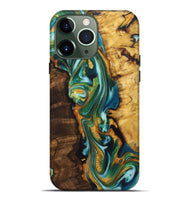 iPhone 13 Pro Max Wood+Resin Live Edge Phone Case - Mona (Teal & Gold, 722763)