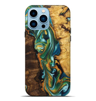 iPhone 14 Pro Max Wood+Resin Live Edge Phone Case - Mona (Teal & Gold, 722763)