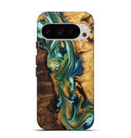 Pixel 9 Pro Wood+Resin Live Edge Phone Case - Mona (Teal & Gold, 722763)