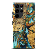 Galaxy S22 Ultra Wood+Resin Live Edge Phone Case - Traci (Teal & Gold, 722764)