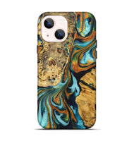 iPhone 13 Wood+Resin Live Edge Phone Case - Traci (Teal & Gold, 722764)