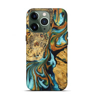 iPhone 13 Pro Wood+Resin Live Edge Phone Case - Traci (Teal & Gold, 722764)