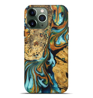 iPhone 13 Pro Max Wood+Resin Live Edge Phone Case - Traci (Teal & Gold, 722764)