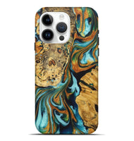 iPhone 15 Pro Max Wood+Resin Live Edge Phone Case - Traci (Teal & Gold, 722764)