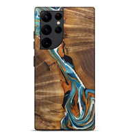 Galaxy S22 Ultra Wood+Resin Live Edge Phone Case - Jane (Teal & Gold, 722765)