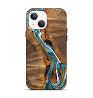 iPhone 13 Wood+Resin Live Edge Phone Case - Jane (Teal & Gold, 722765)