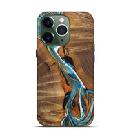 iPhone 13 Pro Wood+Resin Live Edge Phone Case - Jane (Teal & Gold, 722765)