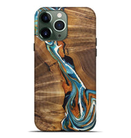 iPhone 13 Pro Max Wood+Resin Live Edge Phone Case - Jane (Teal & Gold, 722765)