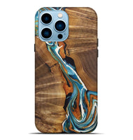 iPhone 14 Pro Max Wood+Resin Live Edge Phone Case - Jane (Teal & Gold, 722765)