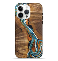 iPhone 15 Pro Max Wood+Resin Live Edge Phone Case - Jane (Teal & Gold, 722765)