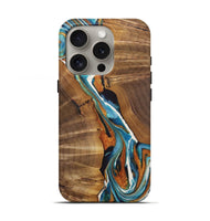 iPhone 16 Pro Wood+Resin Live Edge Phone Case - Jane (Teal & Gold, 722765)