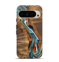 Pixel 9 Pro Wood+Resin Live Edge Phone Case - Jane (Teal & Gold, 722765)