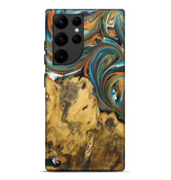 Galaxy S22 Ultra Wood+Resin Live Edge Phone Case - Sara (Teal & Gold, 722766)