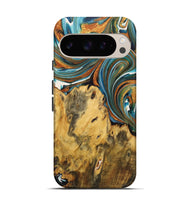 Pixel 9 Pro Wood+Resin Live Edge Phone Case - Sara (Teal & Gold, 722766)