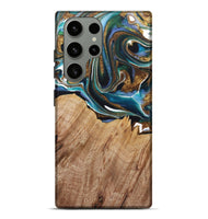 Galaxy S23 Ultra Wood+Resin Live Edge Phone Case - Jayden (Teal & Gold, 722767)