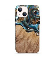 iPhone 13 Wood+Resin Live Edge Phone Case - Jayden (Teal & Gold, 722767)