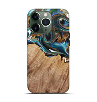 iPhone 13 Pro Wood+Resin Live Edge Phone Case - Jayden (Teal & Gold, 722767)