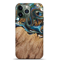 iPhone 13 Pro Max Wood+Resin Live Edge Phone Case - Jayden (Teal & Gold, 722767)