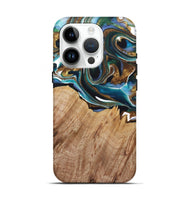 iPhone 15 Pro Wood+Resin Live Edge Phone Case - Jayden (Teal & Gold, 722767)