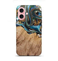 iPhone 16 Wood+Resin Live Edge Phone Case - Jayden (Teal & Gold, 722767)