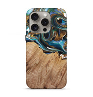 iPhone 16 Pro Wood+Resin Live Edge Phone Case - Jayden (Teal & Gold, 722767)