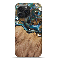 iPhone 16 Pro Max Wood+Resin Live Edge Phone Case - Jayden (Teal & Gold, 722767)