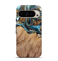 Pixel 9 Pro Wood+Resin Live Edge Phone Case - Jayden (Teal & Gold, 722767)