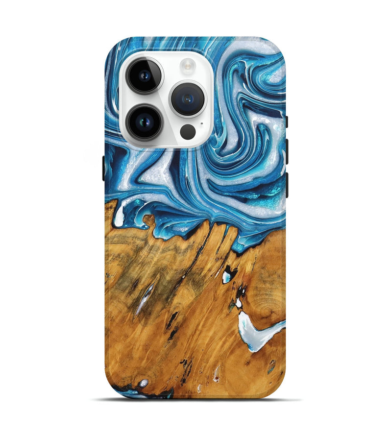 iPhone 15 Pro Wood+Resin Live Edge Phone Case - Matias (Blue, 722768)