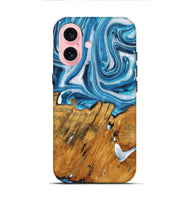 iPhone 16 Wood+Resin Live Edge Phone Case - Matias (Blue, 722768)